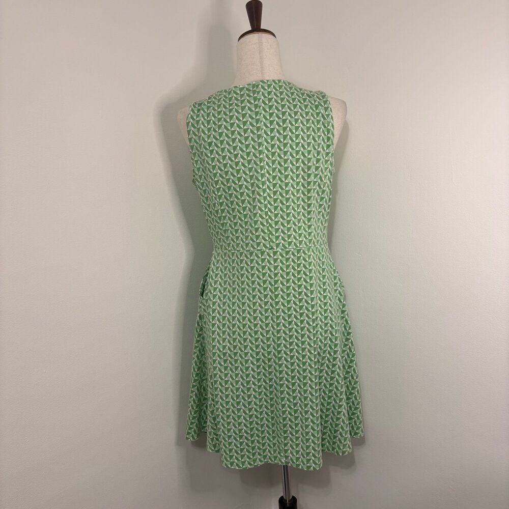 New York & Company Green Geometric Print 100% Cotton Dress Sz L - Picture 5 of 6